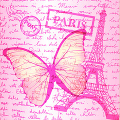 table top with sketching paper and butterfly