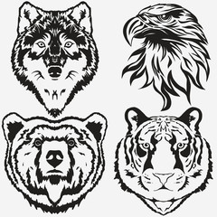 Tiger Eagle Wolf Bear logo set vector