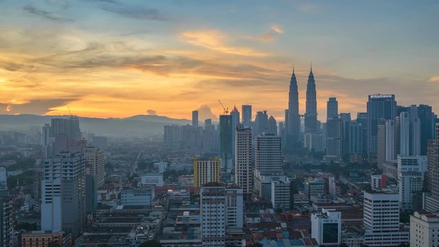 Kuala Lumpur city skyline sunrise timelapse, Malaysia, 4K Time lapse