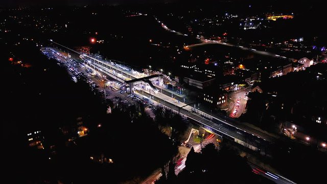 City Train Station and Traffic Aerial Timelapse