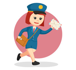 postwoman running delivering letter