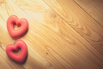 Valentines Day background with  hearts on old wooden. , vintage