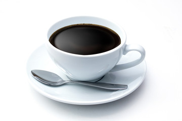 cup coffee isolated on white , on the table, coffee shop ,  brea
