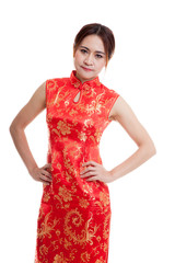 Asian girl in chinese cheongsam dress.