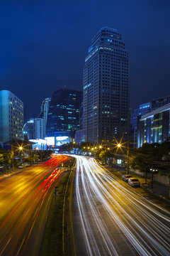 night scene traffic road in bangkok thailand