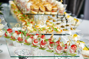 Delicious appetizer at served table in restaurant