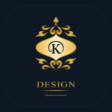 Monogram design elements, graceful template. Calligraphic elegant line art logo design. Letter emblem sign K for Royalty, business card, Boutique, Hotel, Heraldic, Jewelry. Vector illustration