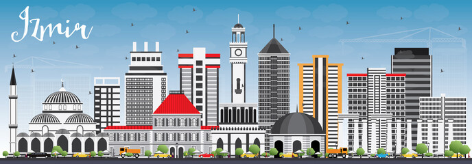 Fototapeta premium Izmir Skyline with Gray Buildings and Blue Sky.