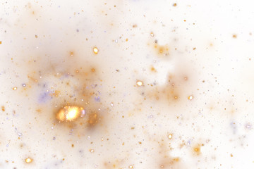 Fiery splash. Abstract glowing shapes on white background. Fantasy fractal design in golden colors. Digital art. 3D rendering.