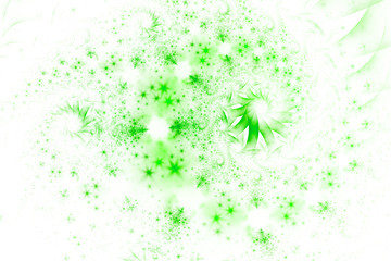 Abstract swirly green ornament on white background. Fantasy fractal design. Digital art. 3D rendering.