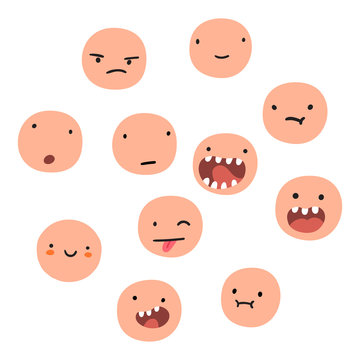 Different cartton face emotions. Vector cartoon illustration.