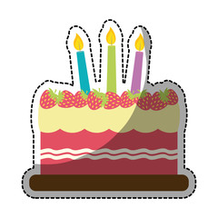 strawberry birthday cake with candles icon image sticker vector illustration design 