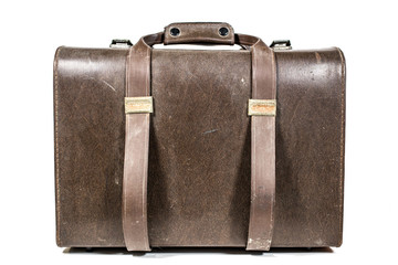 Old suitcase isolated on a white background. Vintage style.