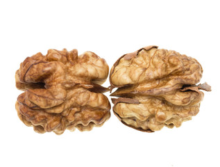 peeled walnut on a white background