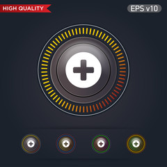 Colored icon or button of plus symbol with background