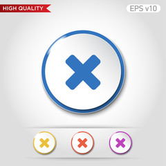 Colored icon or button of delete or cross symbol with background