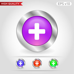 Colored icon or button of plus symbol with background