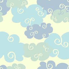 Fototapeta na wymiar Pastel colored vector hand drawn clouds seamless pattern