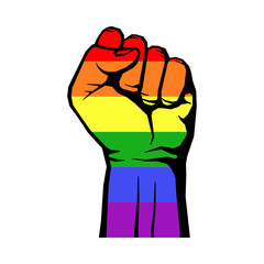 Fight for gay LGBT rights rainbow fist white background