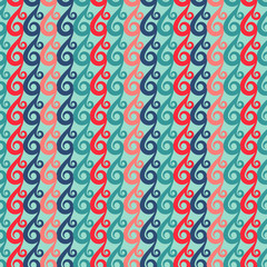 Vector swirls seamless pattern in retro colors