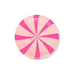 Striped pink lollipop vector icon design symbol. Round candy