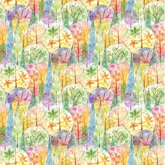 autumn forest, watercolor, seamless pattern