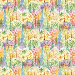 autumn forest, watercolor, seamless pattern