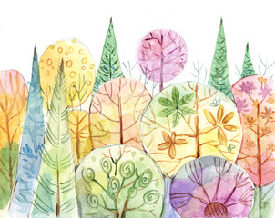 autumn forest, watercolor, 