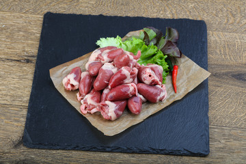 Raw chicken hearts