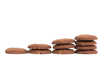 Chocolate cashew nut butter cookies stack isolated on white back