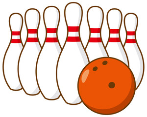 Naklejka premium ボウリング ピン10本とボウルのイメージイラスト