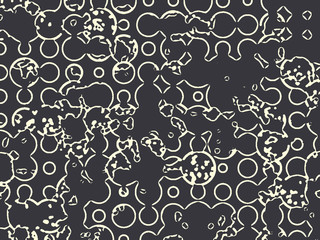 Abstract grunge vector background. Monochrome raster composition of irregular overlapping circular elements.