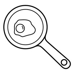 Top view of Fried egg on pan. Linear thin line vector illustration