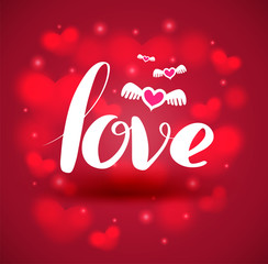 Obraz na płótnie Canvas Love lettering on heart background. Vector illustration for wedding and valentine's day.