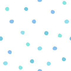 Blue dots seamless pattern. Vector hand drawn background. 