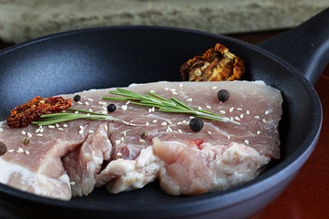steak in a frying pan