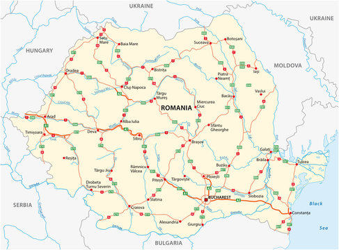 Vector Road Map Of The Eastern European State Romania