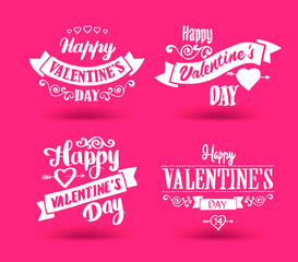 Fototapeta na wymiar Set Of Vintage Happy Valentine's Day badges and labels - Typographical Background With Ornaments, Hearts, Ribbon and Arrow. I love you typography template.