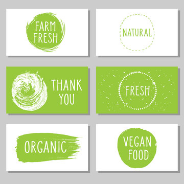Labels with natural and organic products designs. Stamps, tags,card. set for vegan food.