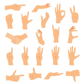 Hands in various gestures. Flat design modern vector illustratio
