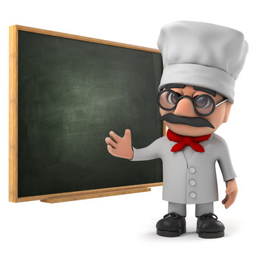 3d Friendly chef teaches catering at the blackboard
