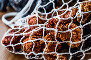 Fototapeta premium Dried Eggplant (Aubergines) and Pepper Dolma in the net.
