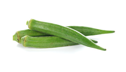 fresh okra or green roselle on white background.