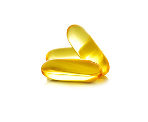 Cod liver oil omega 3 gel capsules isolated on white background