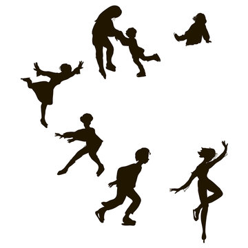 Set Of Silhouettes Of Graphic Shapes Skaters