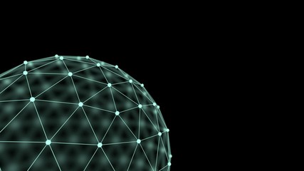 Abstract network in shape of sphere on black background
