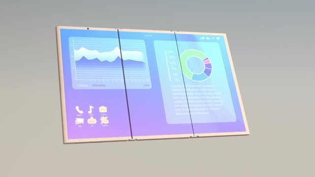 3D animation demonstrate foldable smart phone transform into a tablet PC. Original design.