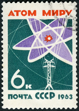 USSR - 1963: shows Atom diagram and power line