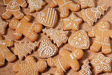 Gingerbread cookies over cork background