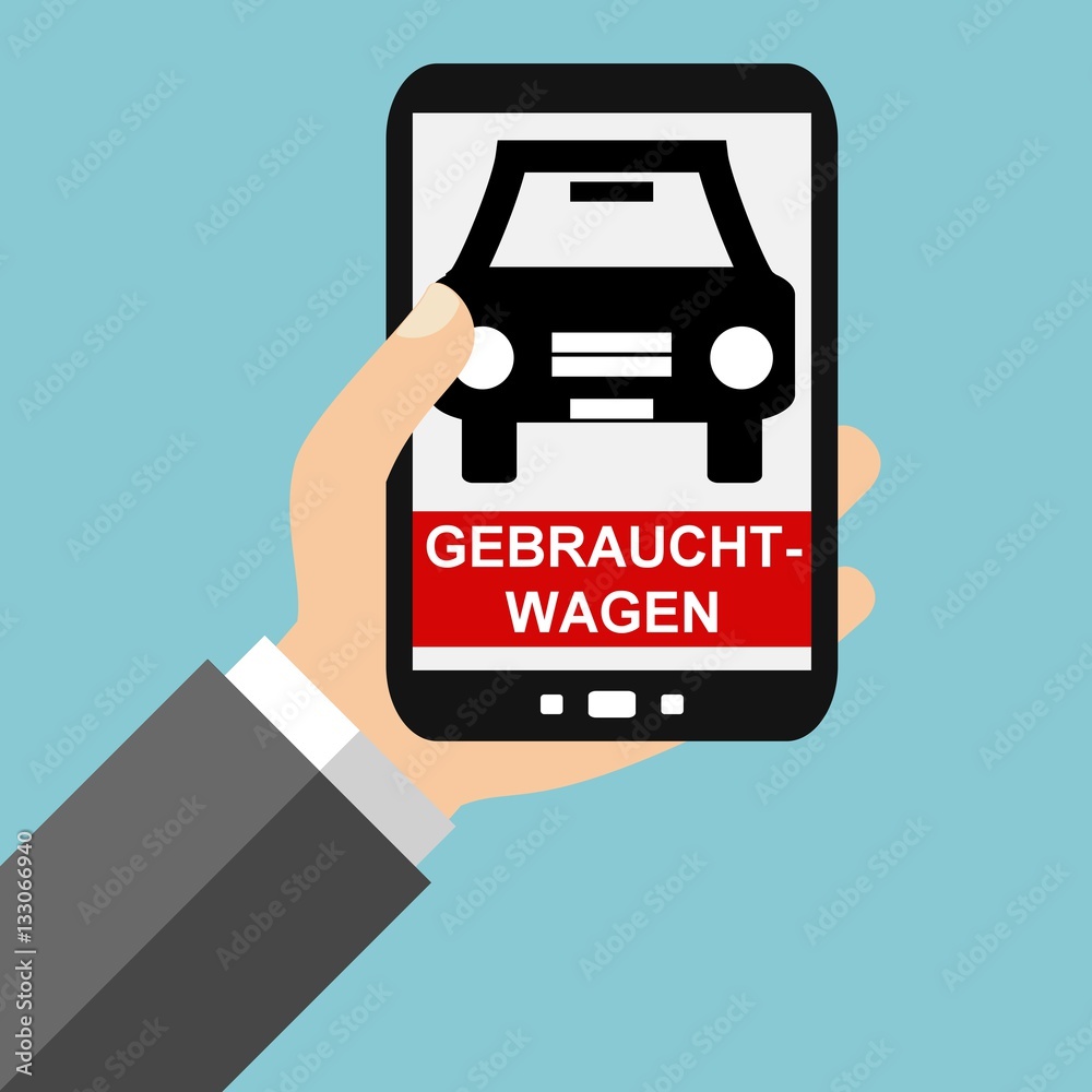 Poster gebrauchtwagen auf dem smartphone